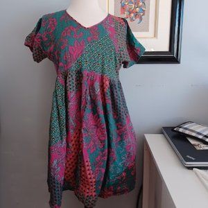 Natural  dyeing  cotton short sleeve high waist double layer dress